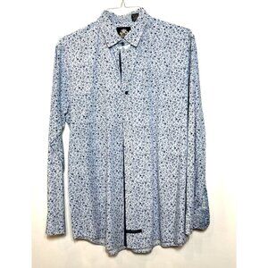 English Laundry Blue Floral Striped Button Down Shirt Large Contrast Cuff